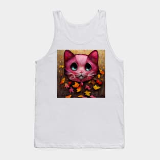 Adorable happy pink cute Kitty On The Autumn leaves cat lover gifts Tank Top